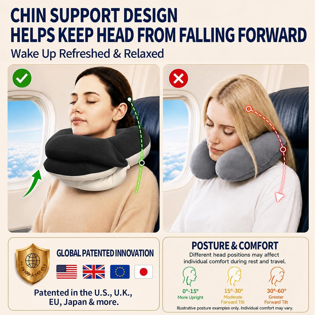 BUYUE Travel Neck Pillows for Airplanes, Memory Foam 360° Head Support Sleep for Long Flight, Skin-Friendly & Breathable, Kit with Eye…