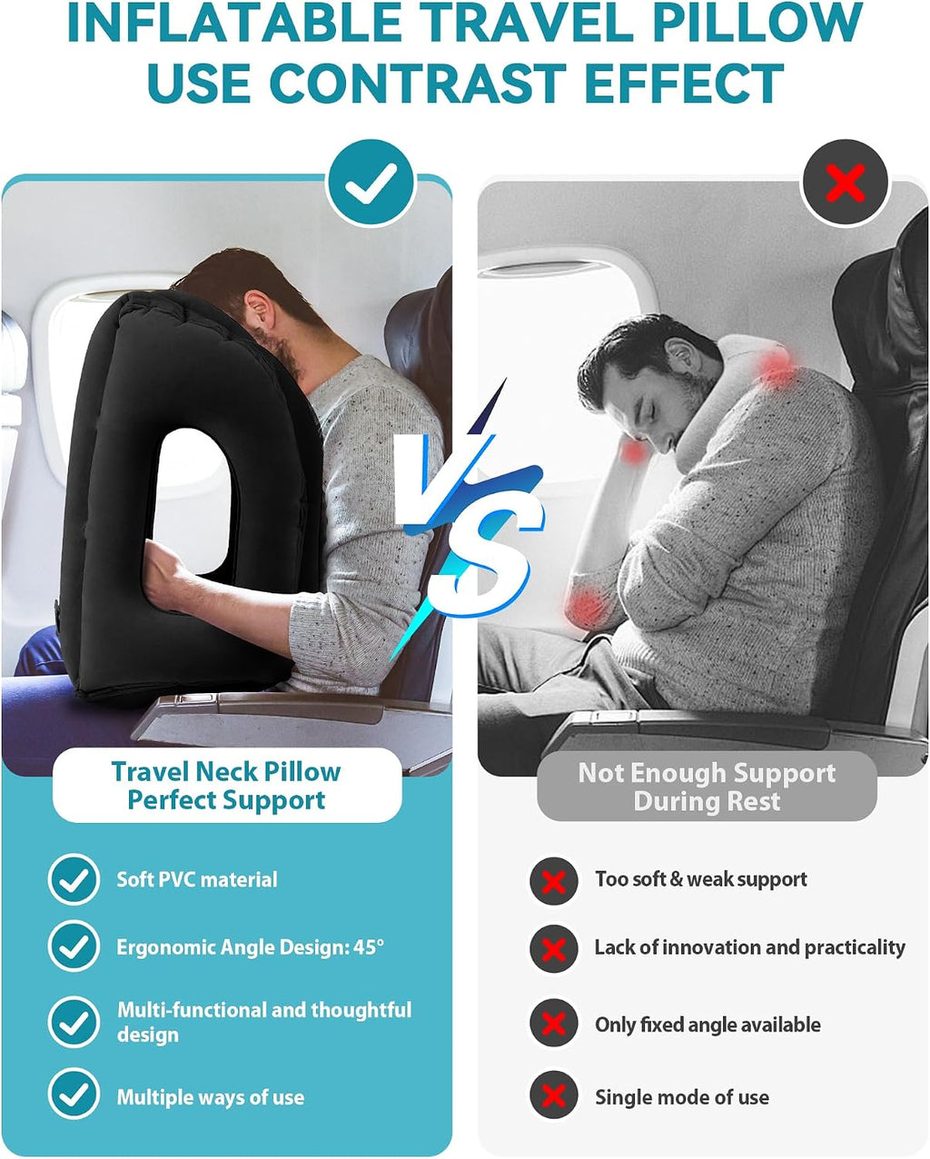Travel Pillow, Inflatable Airplane Pillow for Sleeping to Avoid Neck and Shoulder Pain, Supports Head and Chin Used for Airplane, Car, Bus…