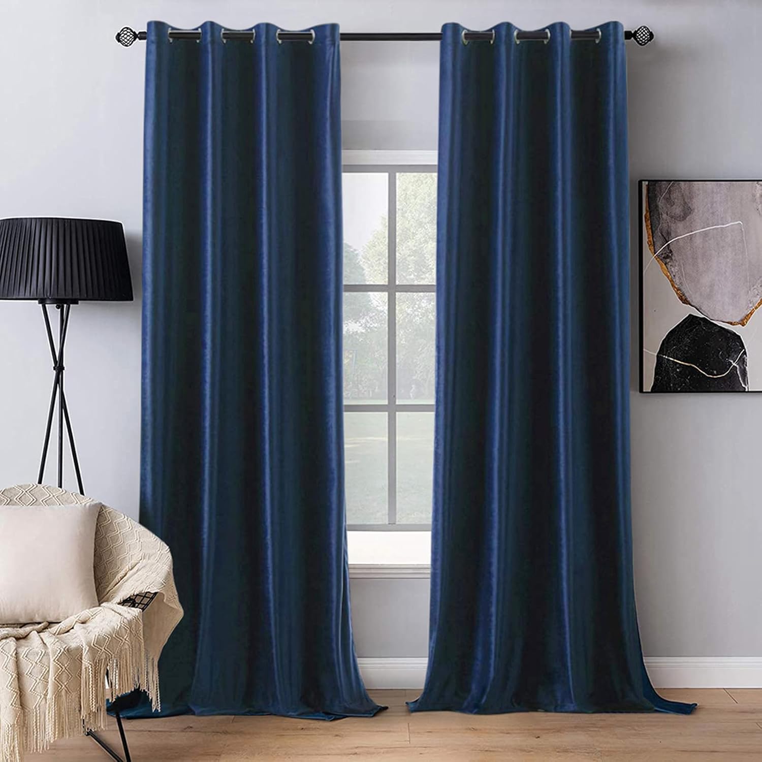 MIULEE 2 Panels Blackout Velvet Curtains Solid Soft Grommet Royal Blue Curtains Thermal Insulated Soundproof Room Darkening…