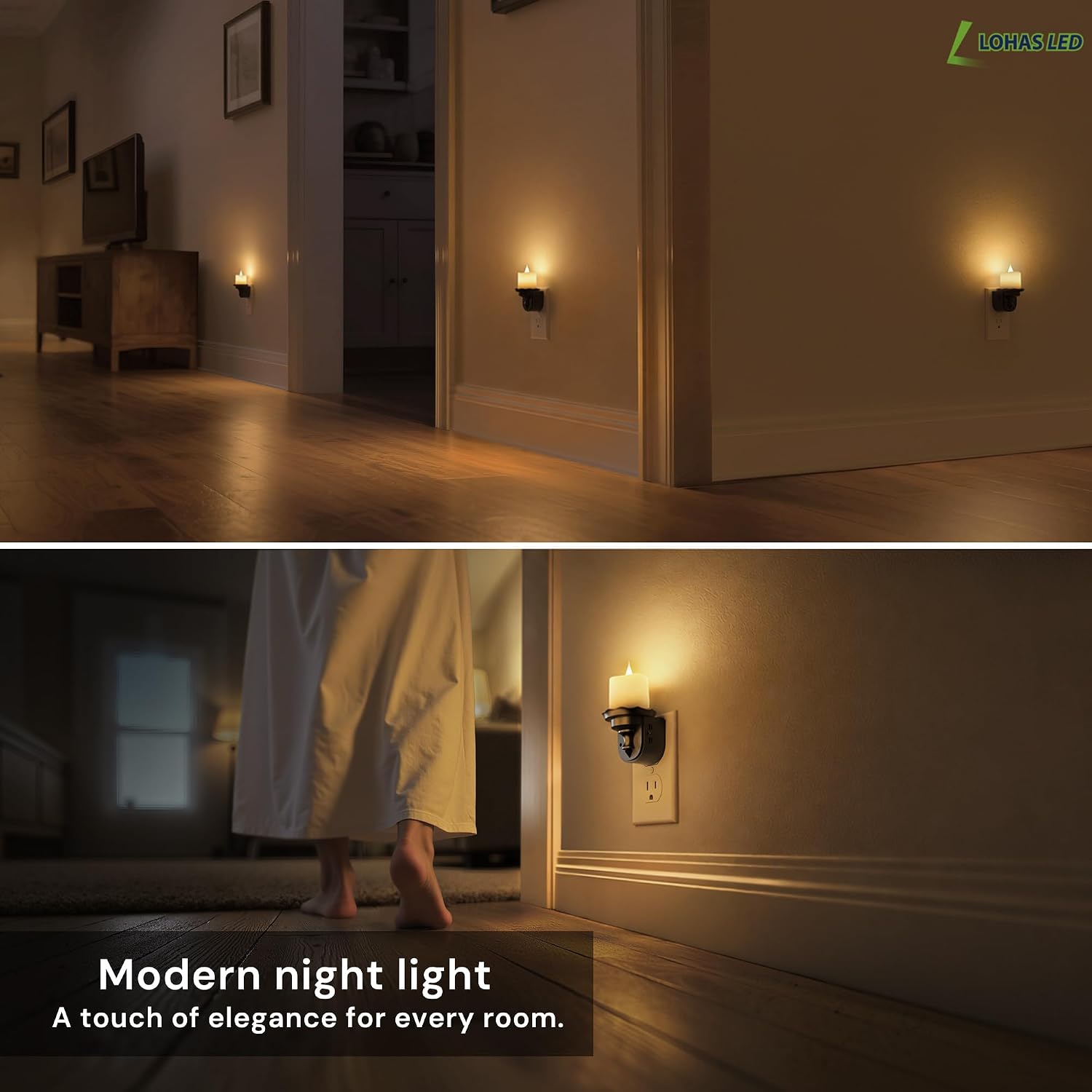 Llohasled L LOHAS LED Flameless Candle Night Light, Flicker Night Lights Plug into Wall 2 Pack, Soft White Candle Nightlight with Light Sen…