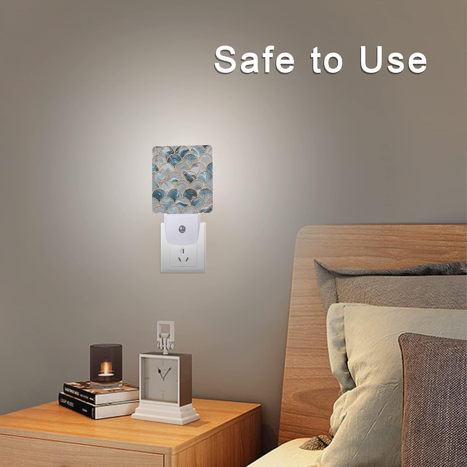 Mermaid Fish Scales Marble Night Light Plug-in LED Nightlights Auto Sensor Night Lamp Dusk-to-Dawn Lamp Home Decor for Nursery Children…