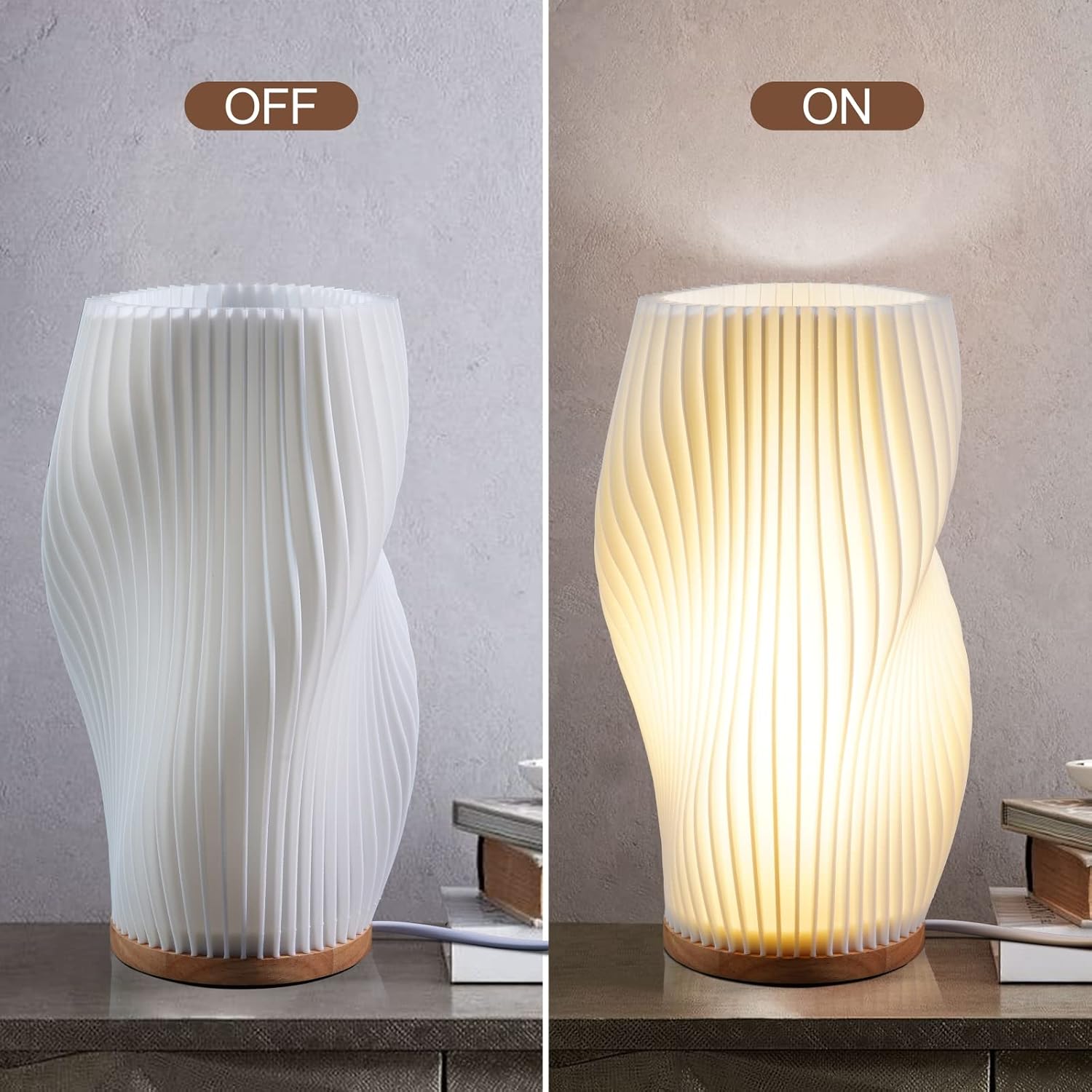Zenply Novelty Small Table Lamp for Bedroom, Vintage Style Striped Night Light, Mini Bedside Lamp for Living Room, Office, Dorm (MD)
