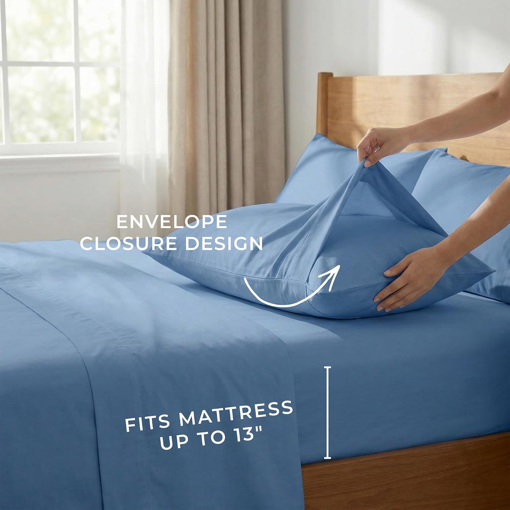 Perupima Peru Pima 415 Thread Count Percal Queen Sheet Set - 100% Peruvian Pima Cotton, 4 Piece (Flat, Fitted, 2 Pillowcases) - Cooling, Cr…