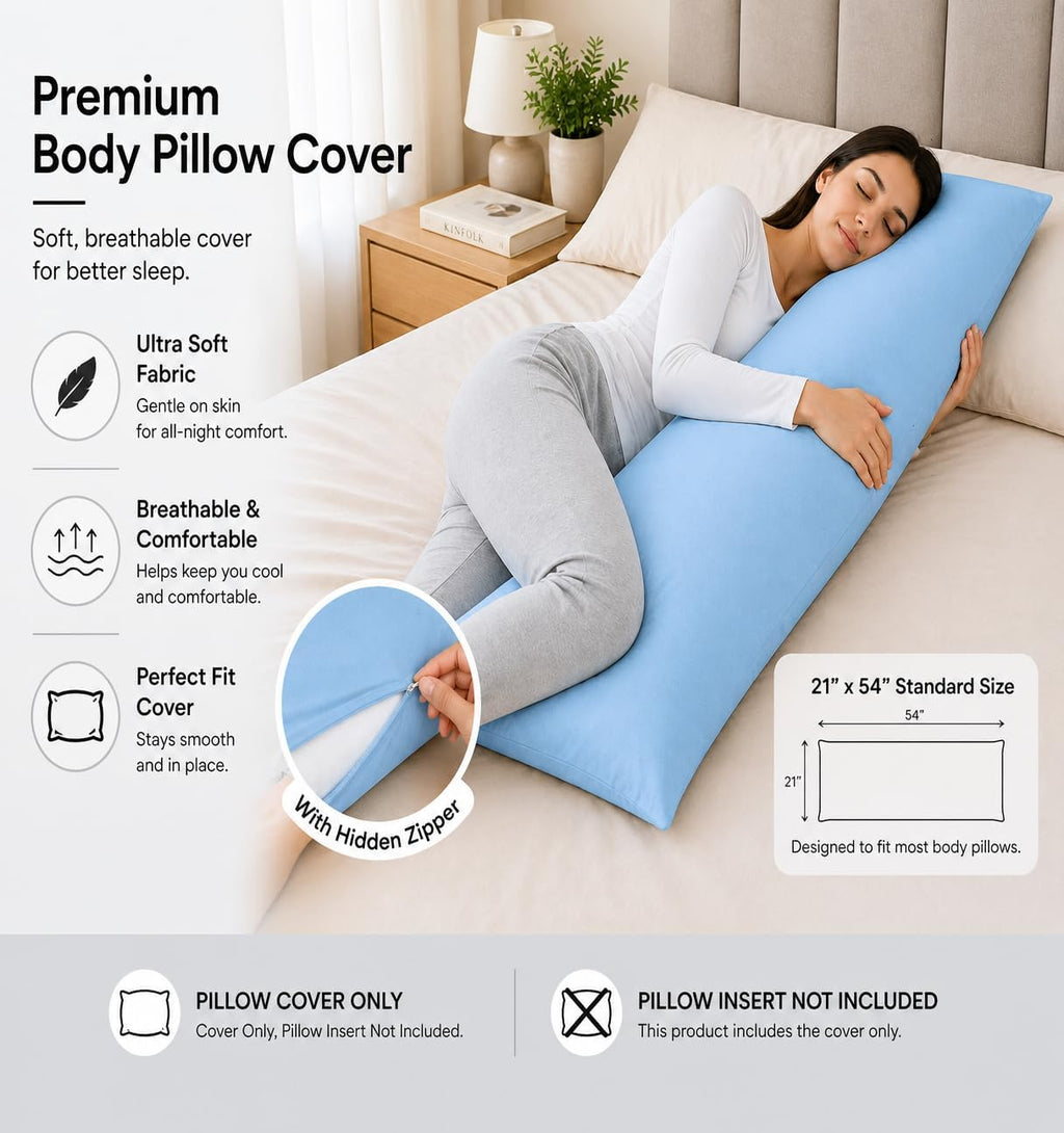EVOLIVE Body Pillow Cover 21"x54", Ultra Soft Microfiber Pillowcase with Hidden Zipper, Breathable, Machine Washable, for Pregnancy &…
