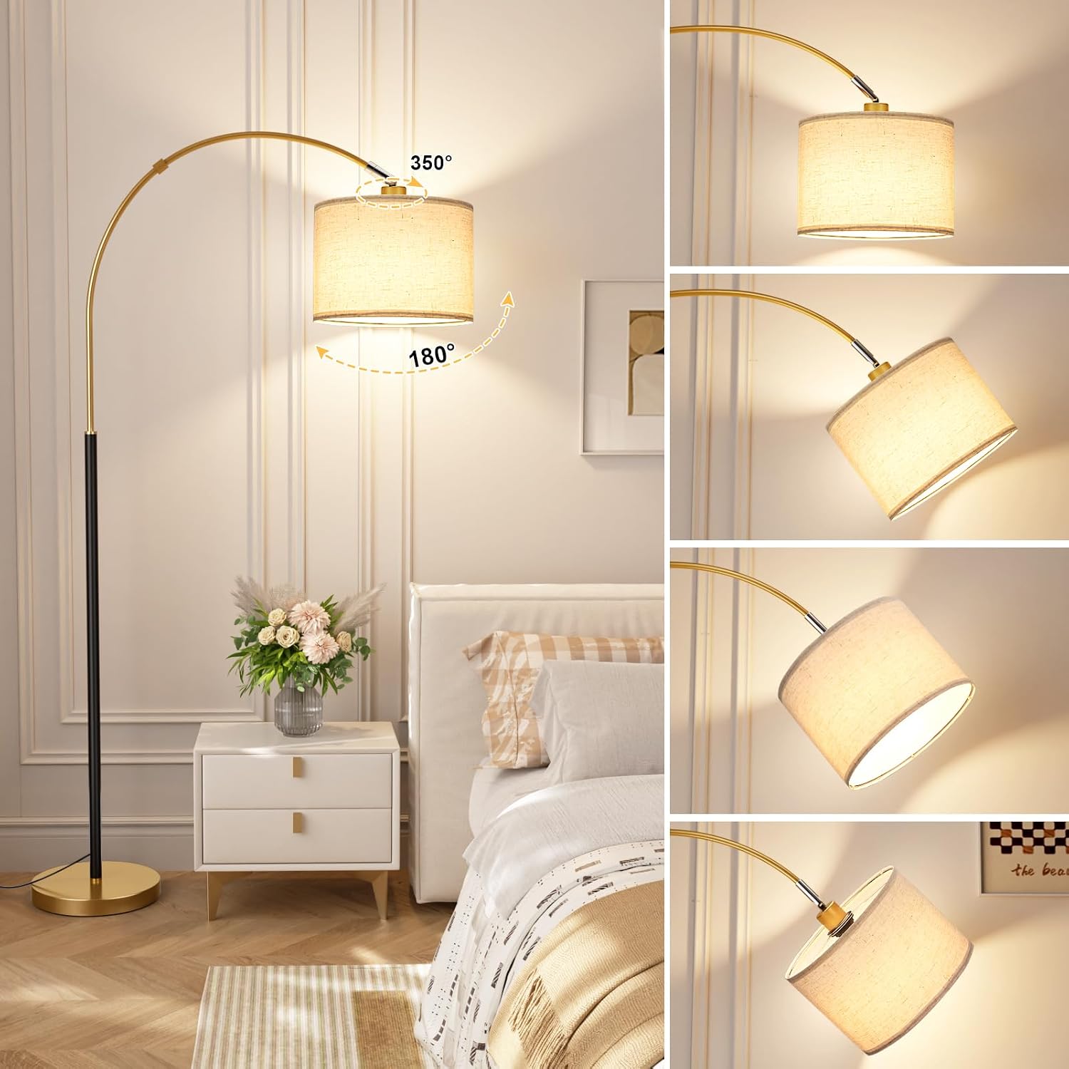 Ambimall Dimmable Arc Floor Lamp with Remote, Color Temperatures and Brightness Adjustable, Arched Floor Lamp with Rotating Head, Over…