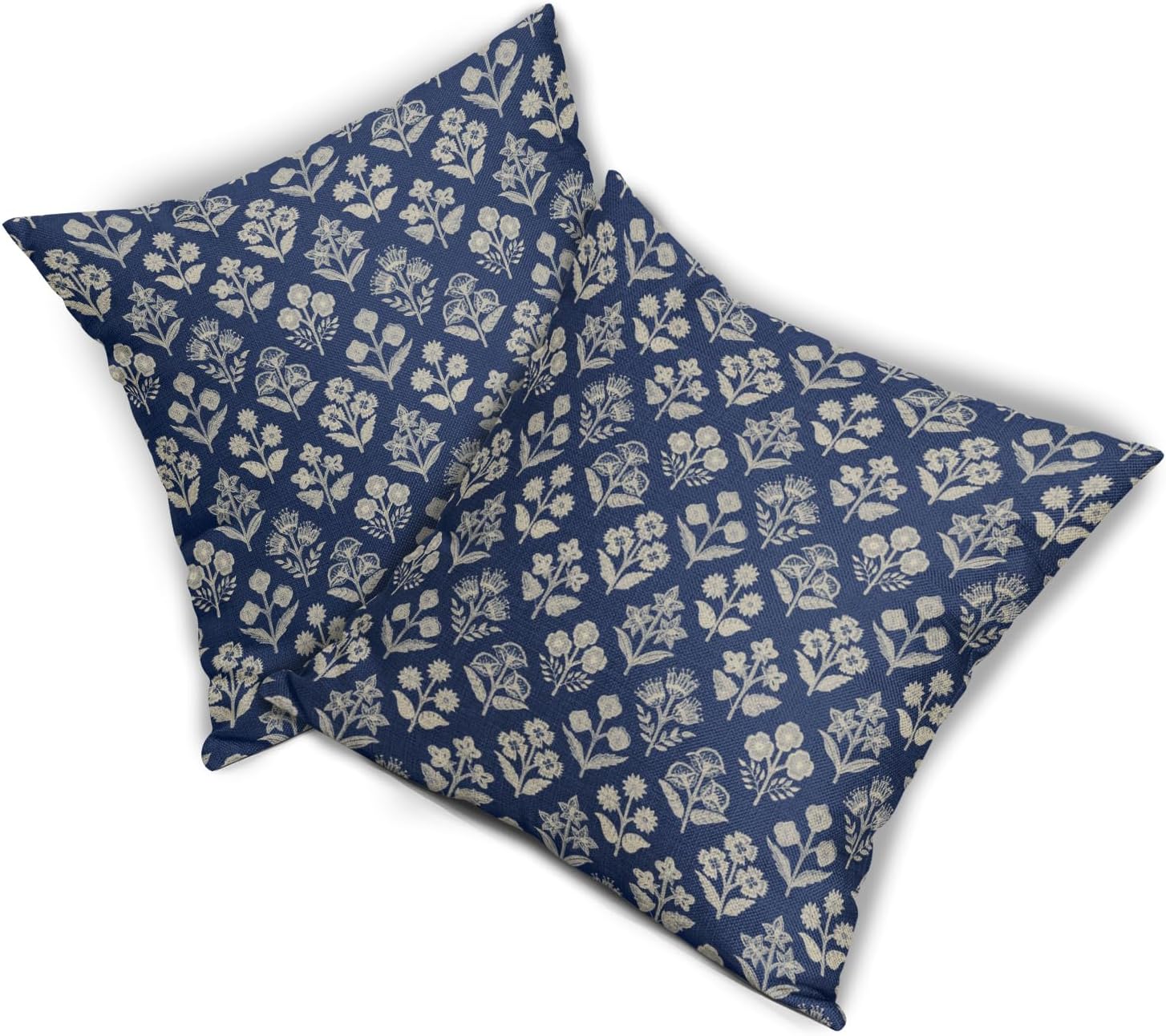 Dark Blue Floral Pillow Covers 22x22 Inch Set of 2, Vintage Flower Block Print Pattern Decorative Throw Pillowcases Outdoor Farmhouse…