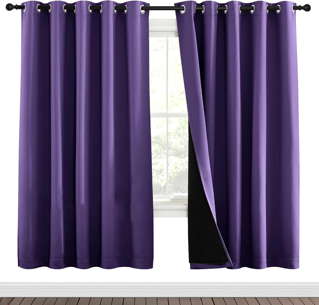 Nicetown Lilac Purple Full Shade Curtain Panels, Pair of Energy Smart & Noise Blocking Out Blackout Drapes for Dining Room Window, Thermal…