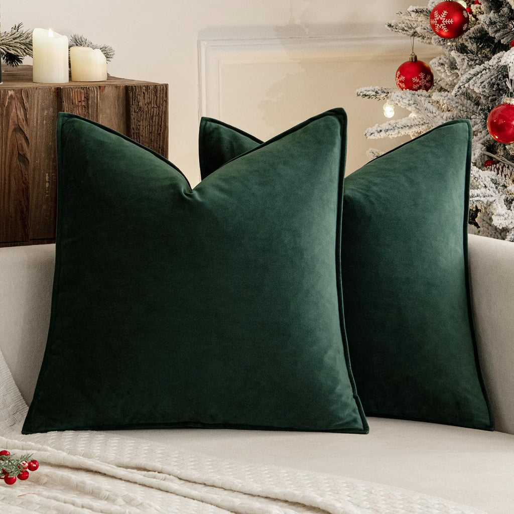 Miulee Army Green Velvet Throw Pillow Covers 20x20 Soft Decorative Solid Square Cushion Cases Pack of 2 Modern Luxury Home Decor for Couch,…