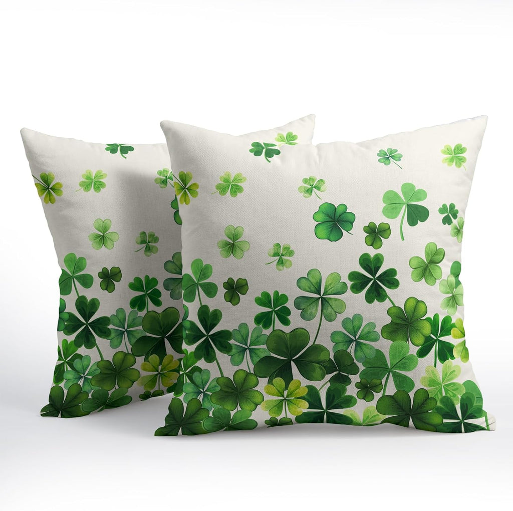 Granbey Lucky Clover Shamrocks Throw Pillow Covers St. Patrick's Day Pillowcase 16x16inch Set of 2 Green Spring Holiday Decorative Cotton-L…