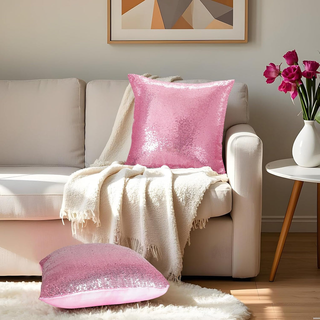 Eternal Beauty Set of 2 Sequin Decorative Pillow Cover Fuchsia Pink Throw Pillow Covers for Couch Throw Pillows Valentine's Day 18 X 18…