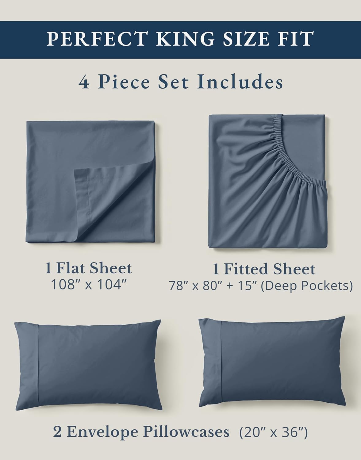 LaneLinen LANE LINEN 100% Organic Cotton Sheets for King Size Bed - Soft Percale Sheets, Breathable Luxury Hotel Style Machine Washable Ful…
