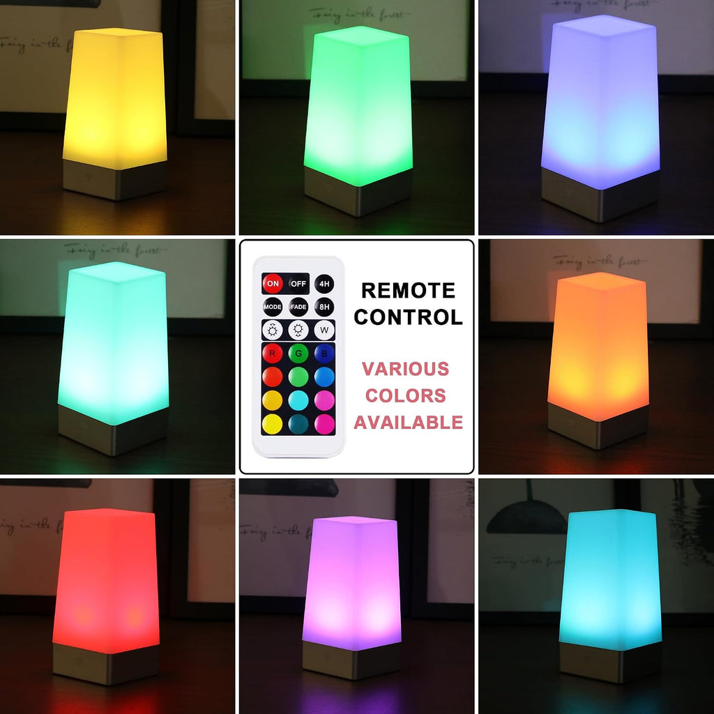 WRalwaysLX LED Square Night Light with Remote Control, Color Changing Table Lamp Battery Operated Lamp for Kids Room, Bedroom, Kitchen USE…