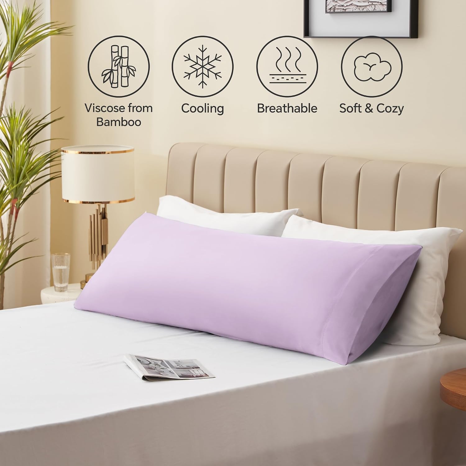 Bedelite Body Pillow Case Cover, Rayon Made from Bamboo, Cooling Body Pillow Cover for Hot Sleepers and Night Sweats, Breathable & Silky So…