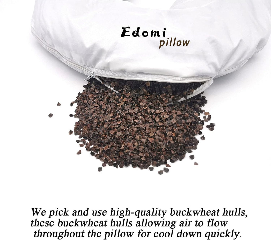 Edomi Buckwheat Neck Pillow for Sleeping U Shaped Pillow Cooling Travel Head Support Pillow for Neck Side Sleepers Buckwheat Hulls Conceale…