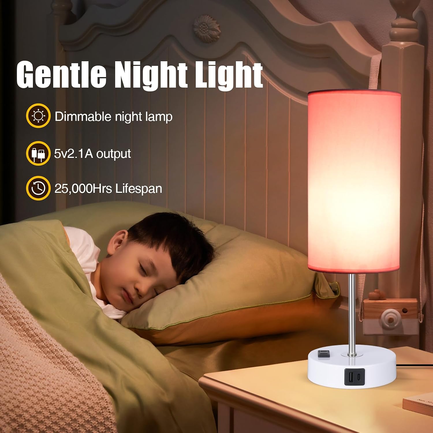 Table Lamp with USB Port - Desk Lamp Touch Lamp Bedside Lamps for Bedroom, 3 Way Dimmable Small Lamps for Living Room, Nightstand…