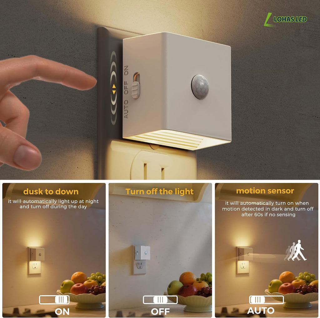 L LOHAS LED Night Light, Plug in Night Light with Motion Sensor and Dusk to Dawn Sensor,[4-Pack] Brightness Adjustable,3000K Soft White…