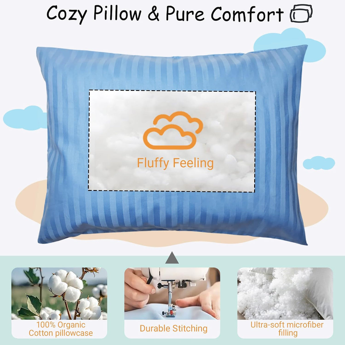 ZPECC-ABrandThatHasBeenFocusedOnBeddingFor20Years ZPECC Toddler Pillow with Pillowcase - 13x18 Organic Cotton Hypoallergenic Kids Pillow, B…