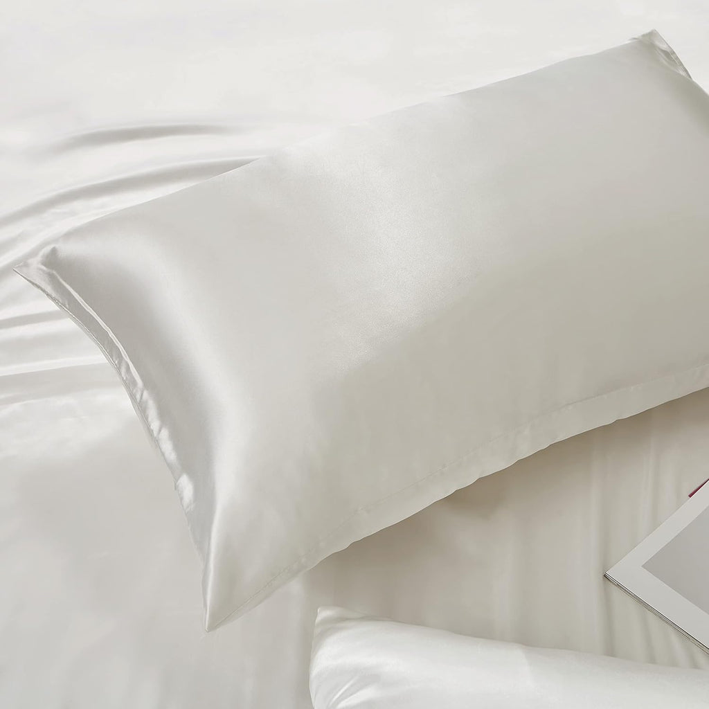 HommxJF White Satin Pillowcases Queen Size Set of 2 for Hair and Skin, White Silk Pillowcase Breathable Pillowcase with Envelope Closure Whi…