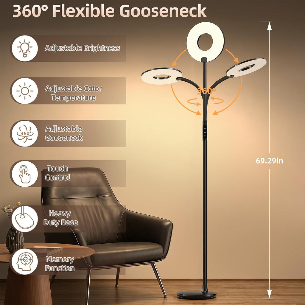 GyroVu LED Floor Lamp, 70'' Bright Reading Floor Lamps for Living Room, Dimmable & Adjustable Color Temperature, Touch Control Standing…