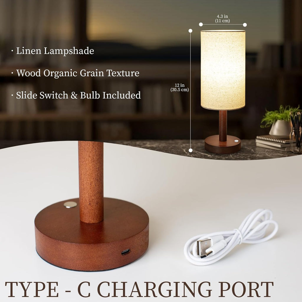LALISU Cordless Table Lamp, 3 Color Dimming Portable Battery Lamp, Touch Control Wood Base Small Bedside Lamps for Night Stands, Living…