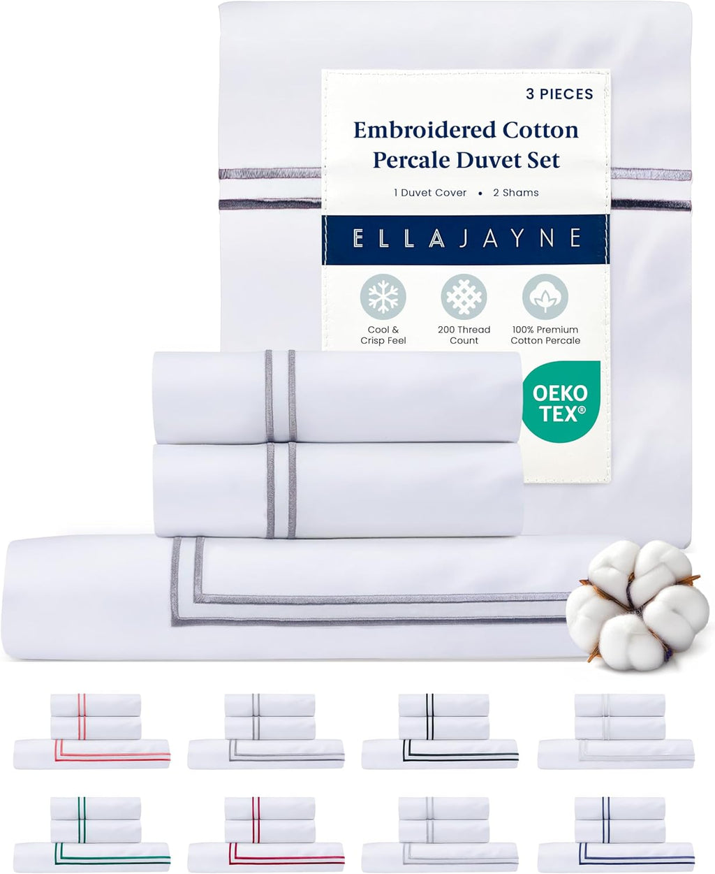 Ella Jayne Duvet Cover Queen Size (3 Pieces), 100% Cotton Percale, Full/Queen, Soft, Breathable & Lightweight, Including Duvet Cover (1…