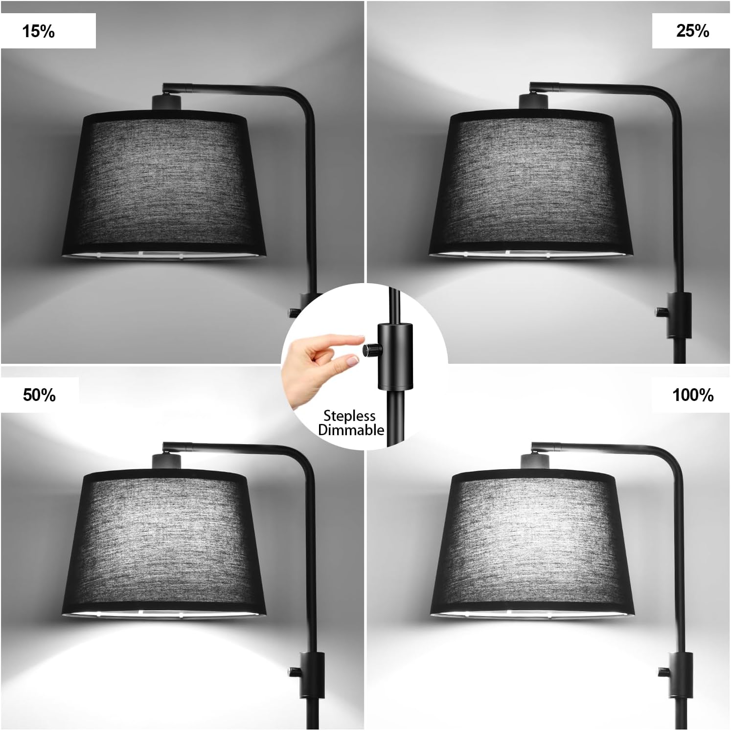 Nintiue [Upgraded] Dimmable Floor Lamp, 1000 Lumens LED Edison Bulb Included, Black Shade, Modern Arc Standing Tall Floor Lamp for Living…