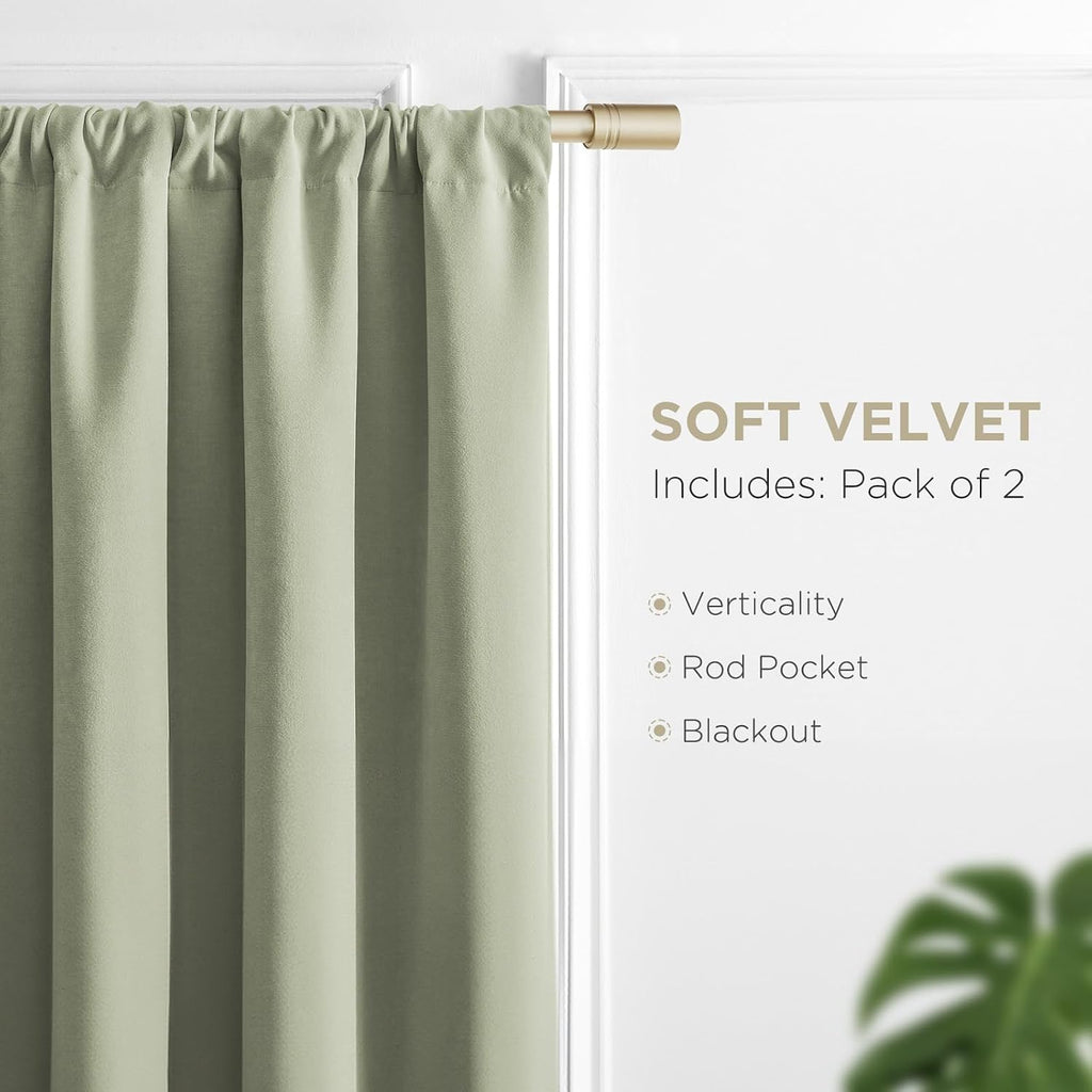 Joydeco Sage Green Velvet Curtains 84 Inches 2 Panels, Luxury Thermal Insulated Soft Green Curtains for Bedroom & Living Room, Room Darkeni…