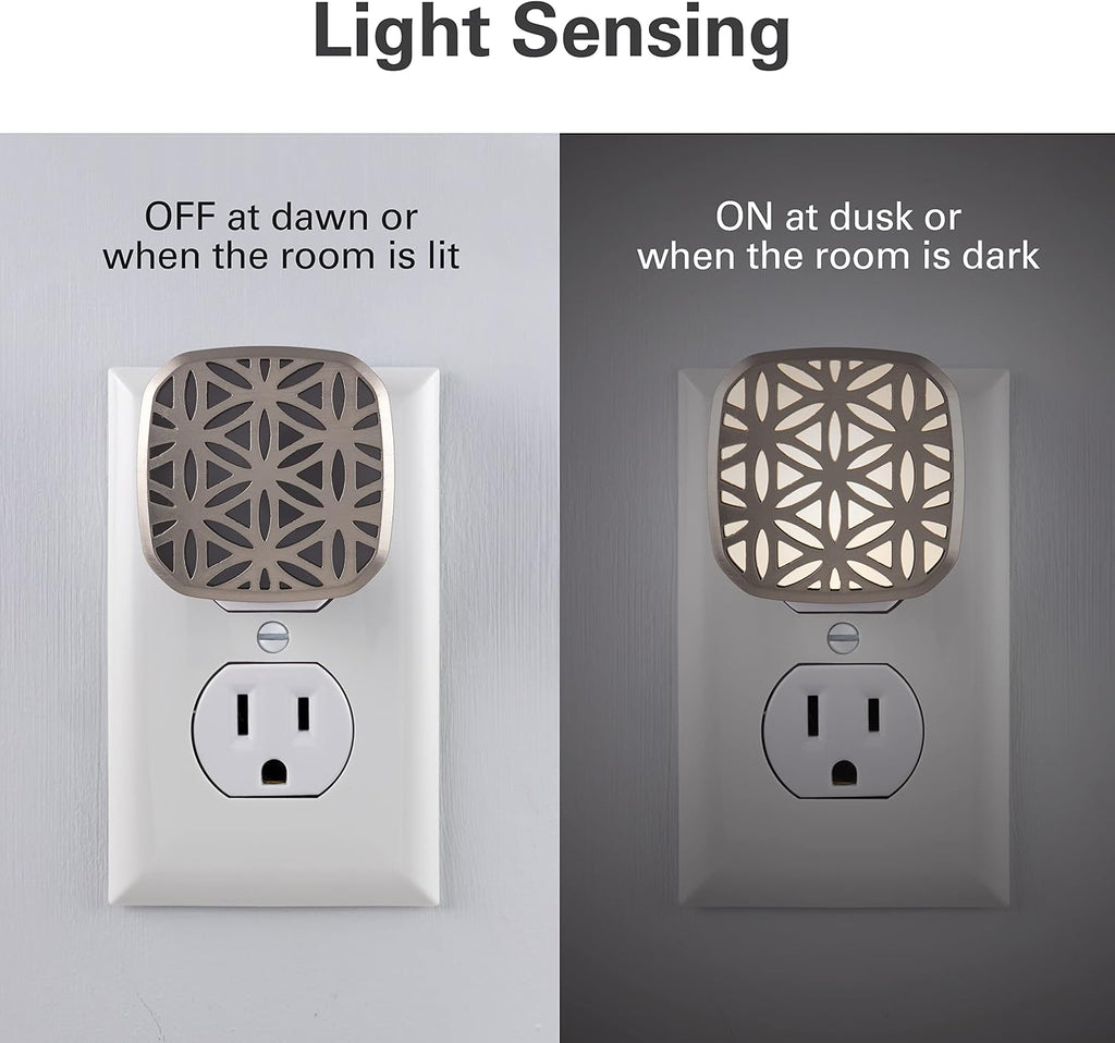 Lights by Night Decorative LED Night Light, Brushed Nickel Flower Design, Plug-in, Dusk to Dawn Sensor, UL-Certified, Home Decor, Ideal…