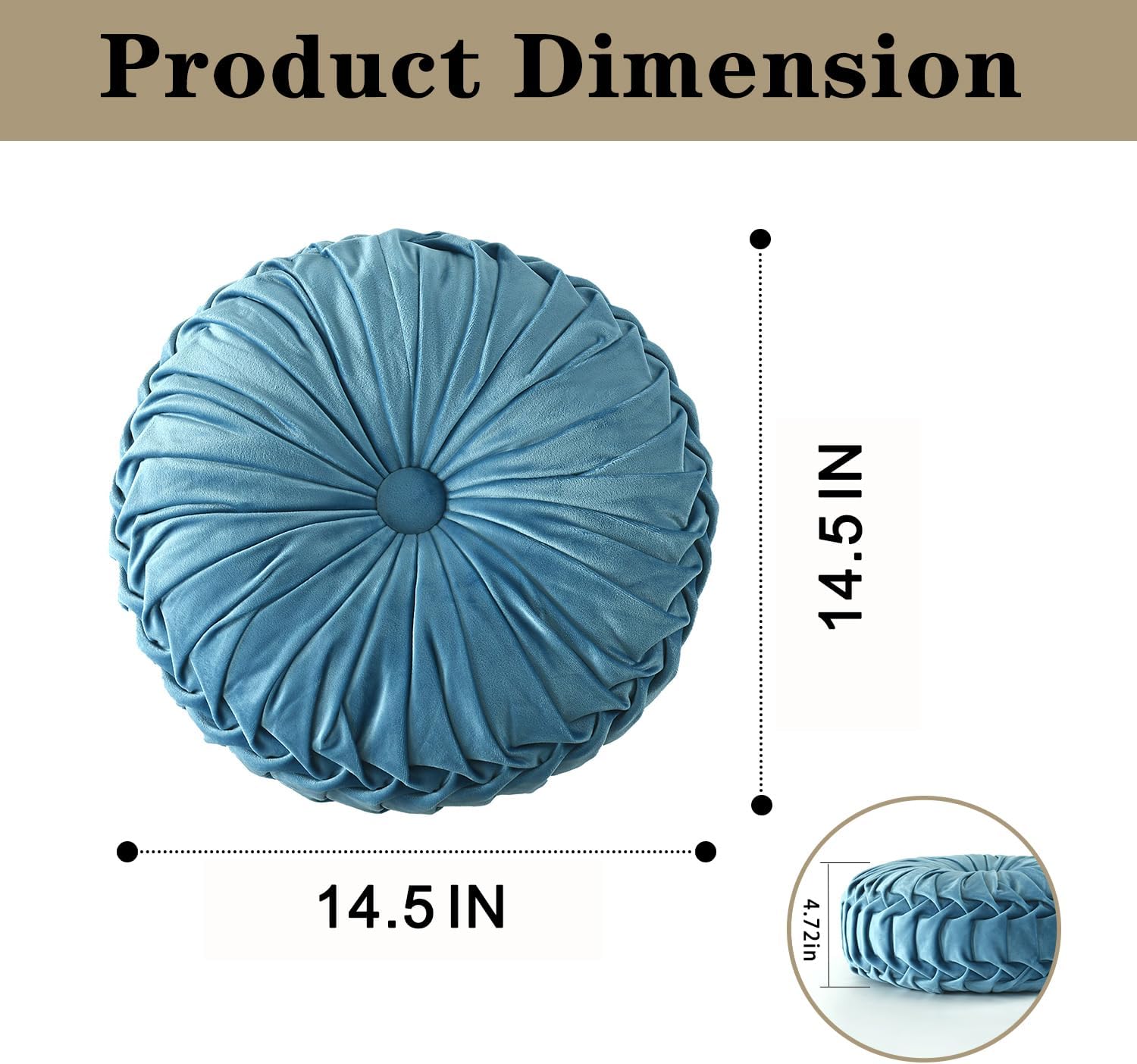 HIG Set of 2 Dusty Blue Ruched Velvet Round Throw Pillows – 14.5’’ Decorative Pillows with Soft Polyester Filling for Couch, Bed, Living…