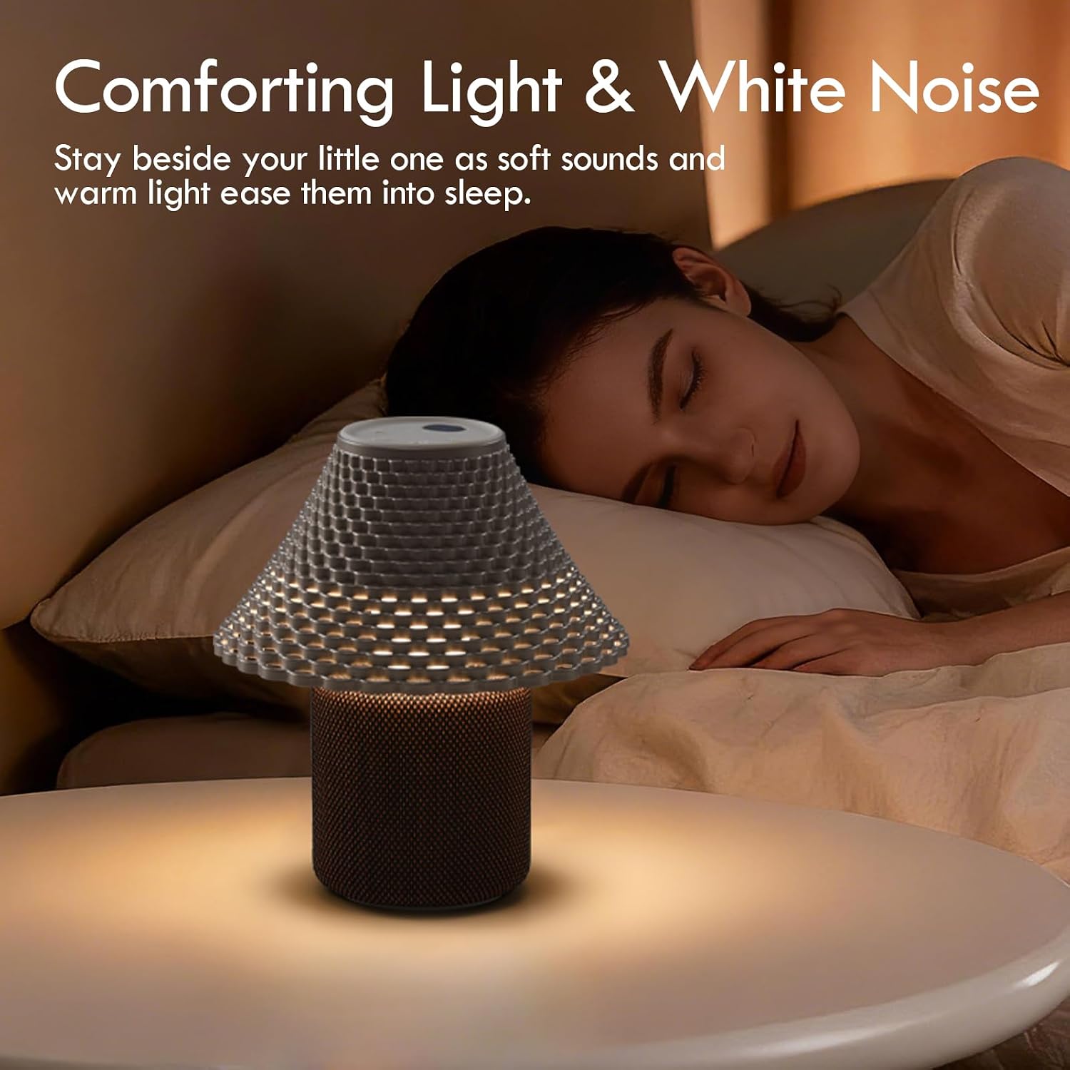 Bedside Table Lamp with White Noise Machine - 10 Soothing Sounds, Gesture Control Sensor & Dimmable Night Light - 30/60/90 Min Auto-Off…