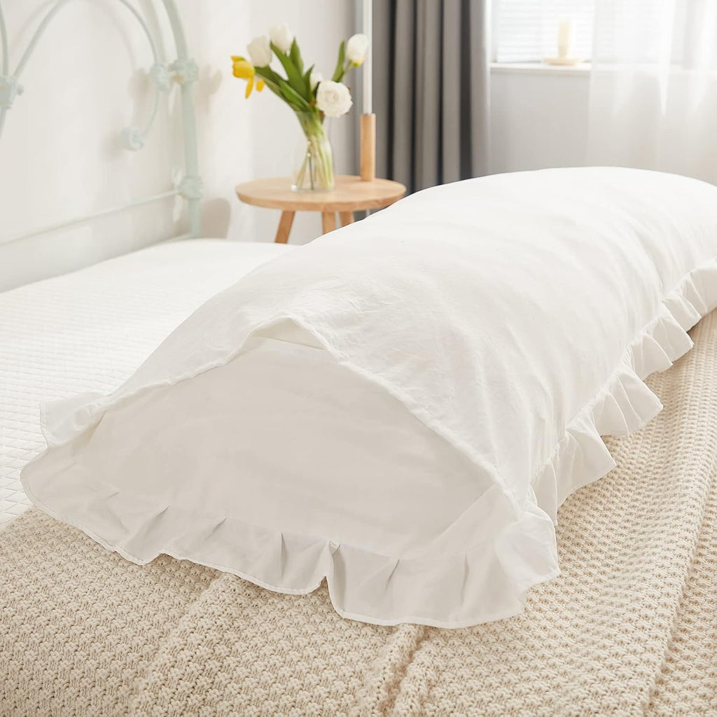 Merryword Boho White Body Pillowcase 20x54in - Ruffled Fringe Decor Sham White