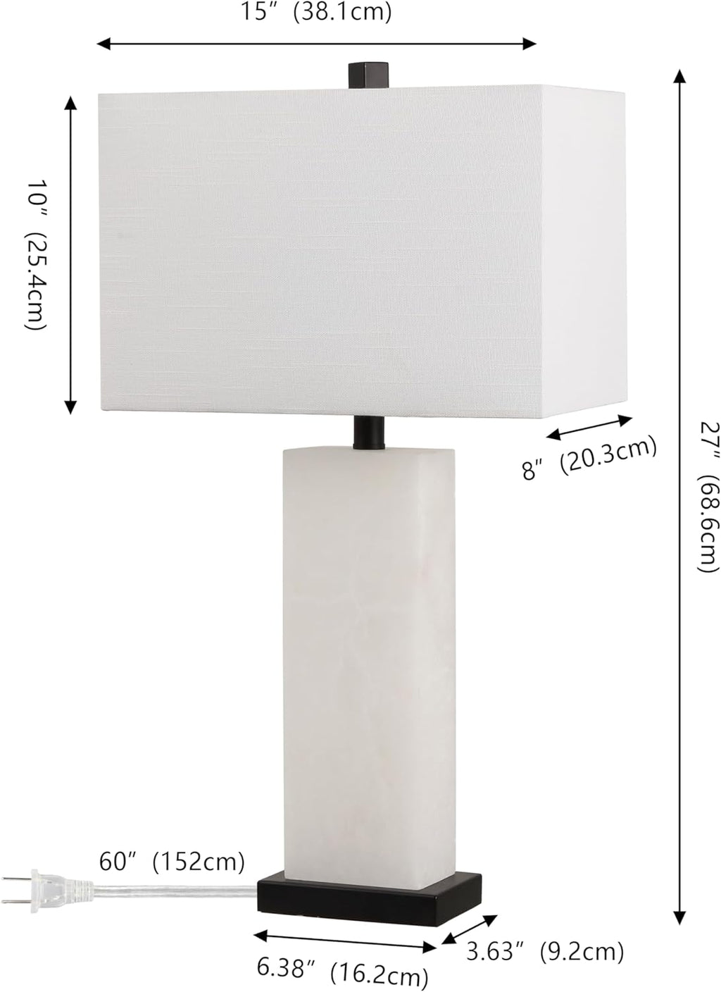 JONATHAN Y 27" White Black Alabaster Rectangular Table Lamp Contemporary Modern Bedside Nightstand Lamp for Living Room Bedroom with…