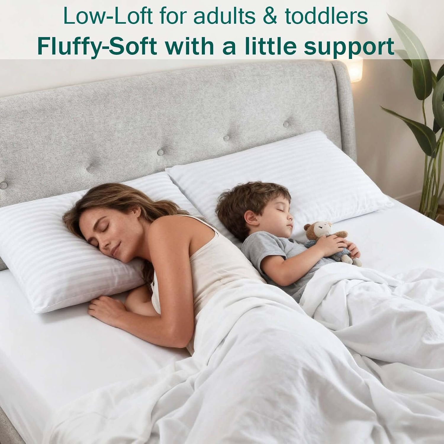 Flat Ultra Thin Bed Pillows Standard/Queen Size Pillow Set of 2 Extra Soft Down Alternative for Stomach Back Sleeping Hotel Collection