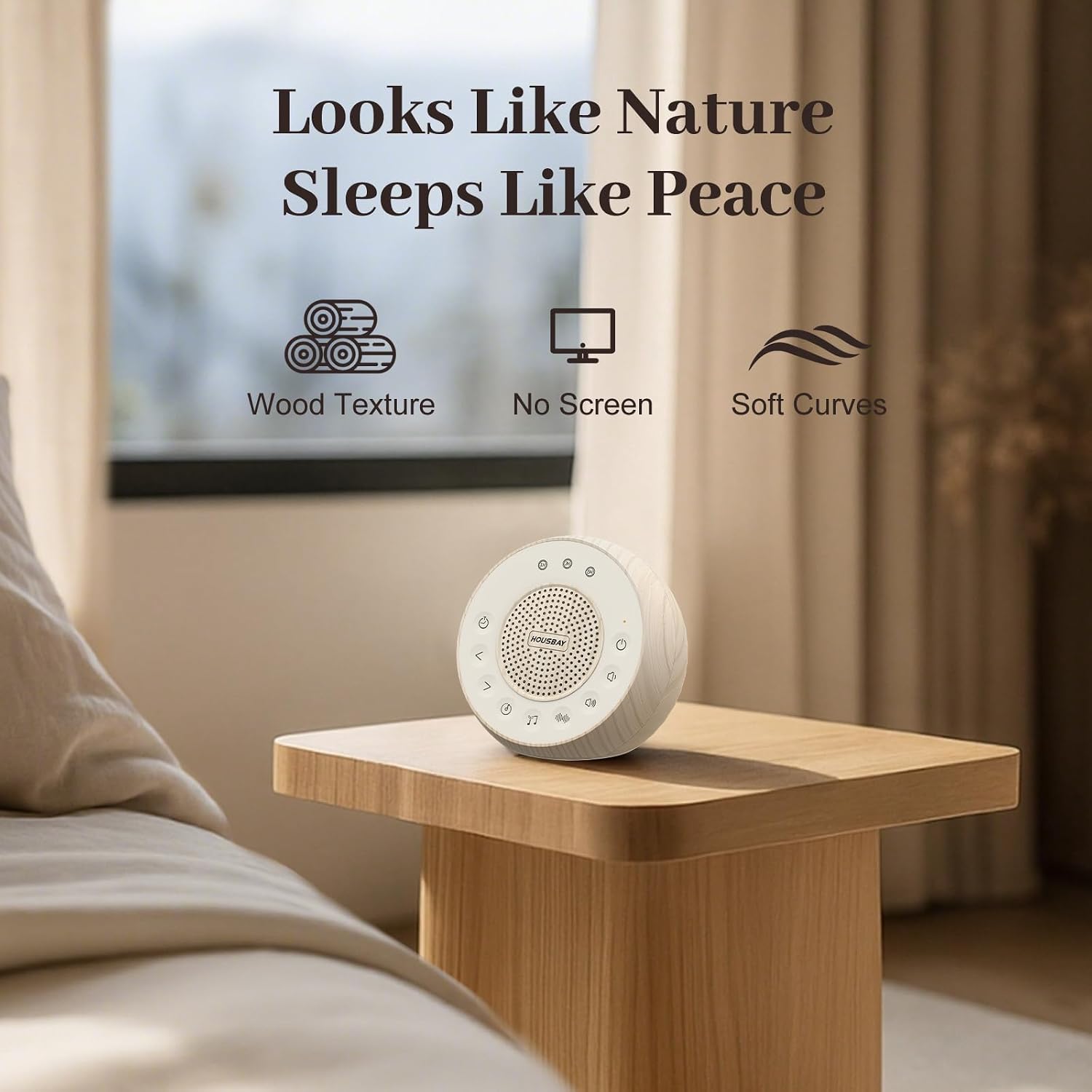 Housbay White Noise Sound Machine for Sleeping, 35 Soothing Sounds, Small Sleep Machine for Adults, Wood Grain Design for Bedroom & Noise…