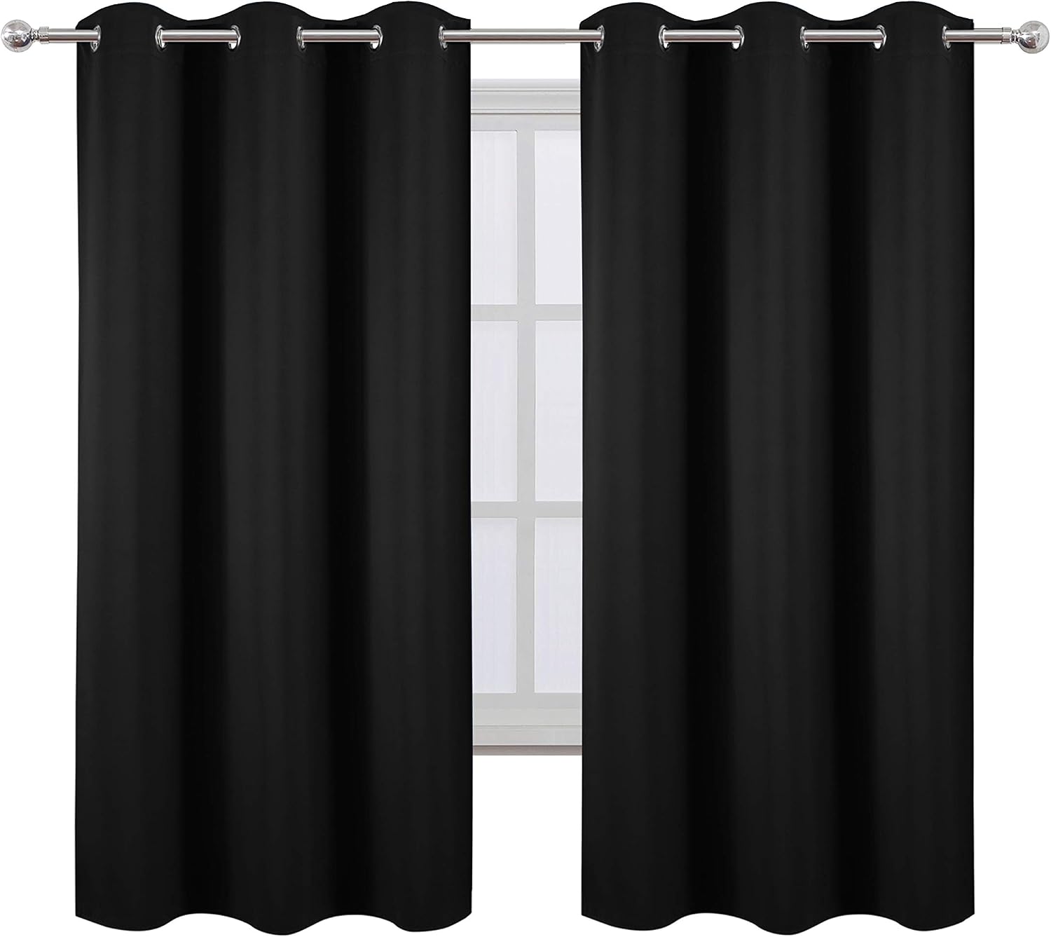 Lemomo Black Blackout Curtains 40 x 63 Inch Length/Set of 2 Curtain Panels/Thermal Insulated Room Darkening Blackout Curtains for Bedroom 6…
