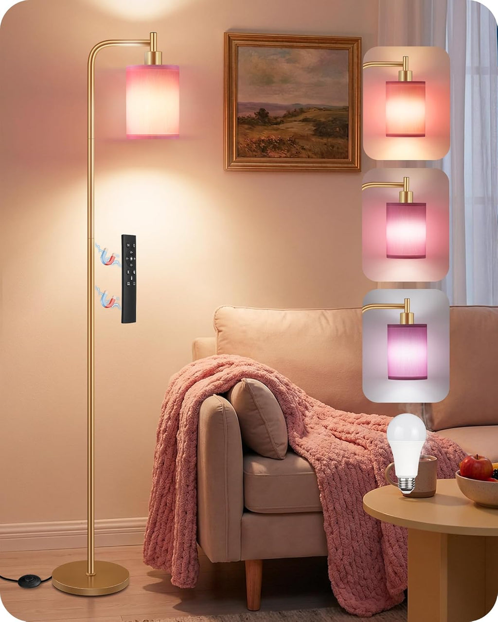 Dimmable Floor Lamp for Living Room with Remote and Foot Switch, Modern Standing, Corner Lamp,10W Bulb 3 Color Temperatures, for Bedroom…