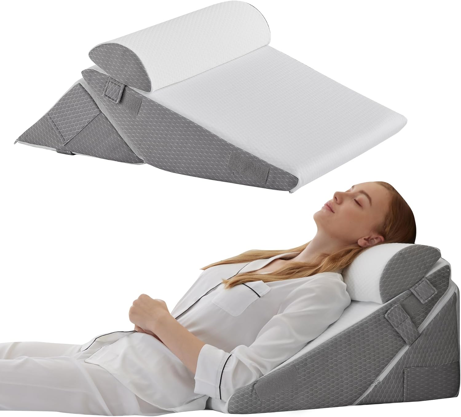 Bedluxe Wedge Pillow Headboard, 3PCS Orthopedic Bed Wedge Pillows Set for After Surgery, Adjustable Pillow Wedge for Acid Reflux&Back, Sle…