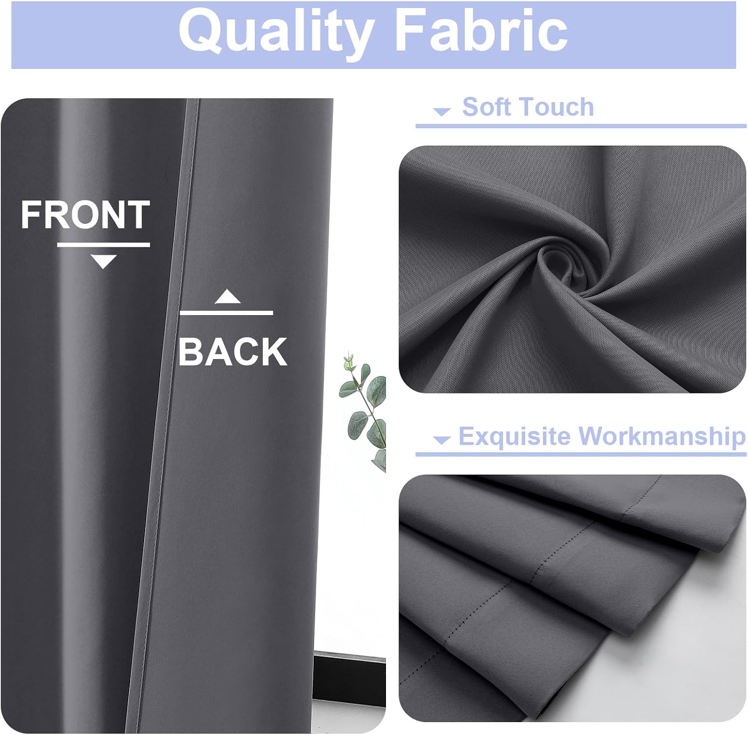 Simplebrand Ava Grey Blackout Extra Long 10ft Curtains for Patio 120 Inches Long 2 Panels Set, Solid Thermal Insulated Energy Saving Rod Po…