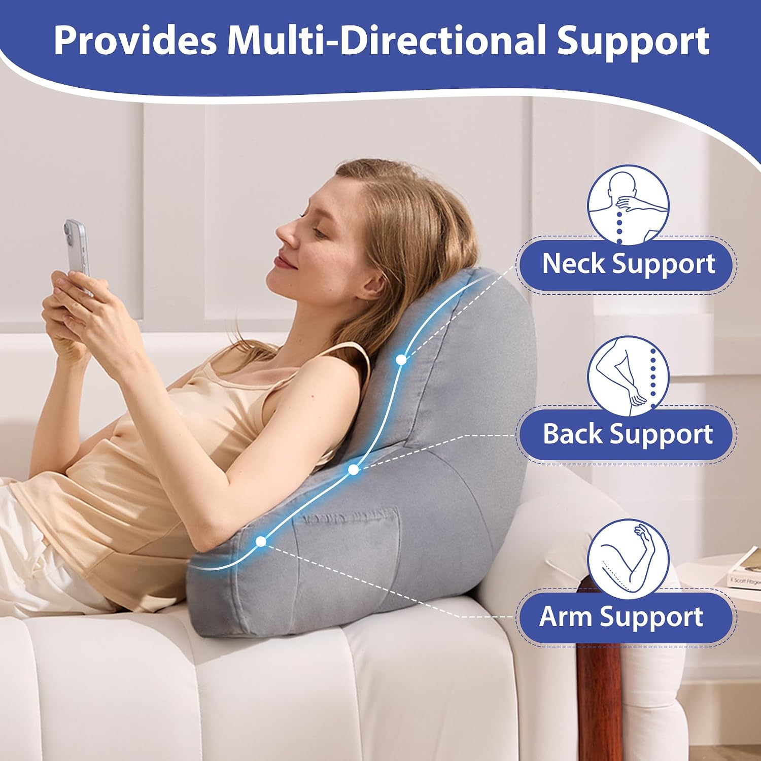 Iaseahk Back Pillow for Bed Sitting Up, Reading Pillows for Beds, Bed Pillow for Sitting up, Backrest Pillows with Arms for Adult, Filled w…