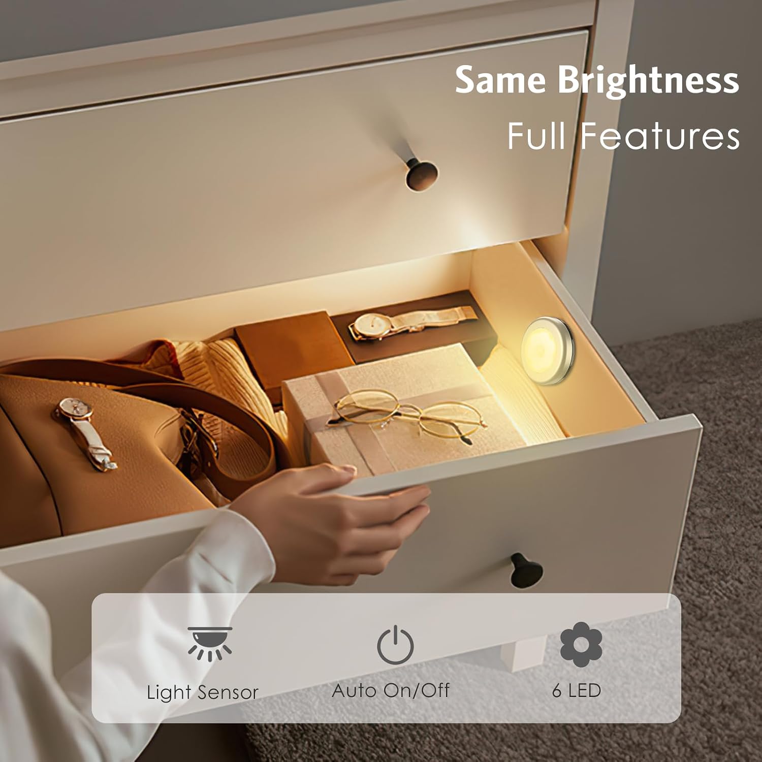 AMIR 3.15” Motion Sensor Light, 6 Pack Cordless Battery-Powered LED Night Light, Stick-Anywhere Closet Lights Stair Lights, Safe Lights…