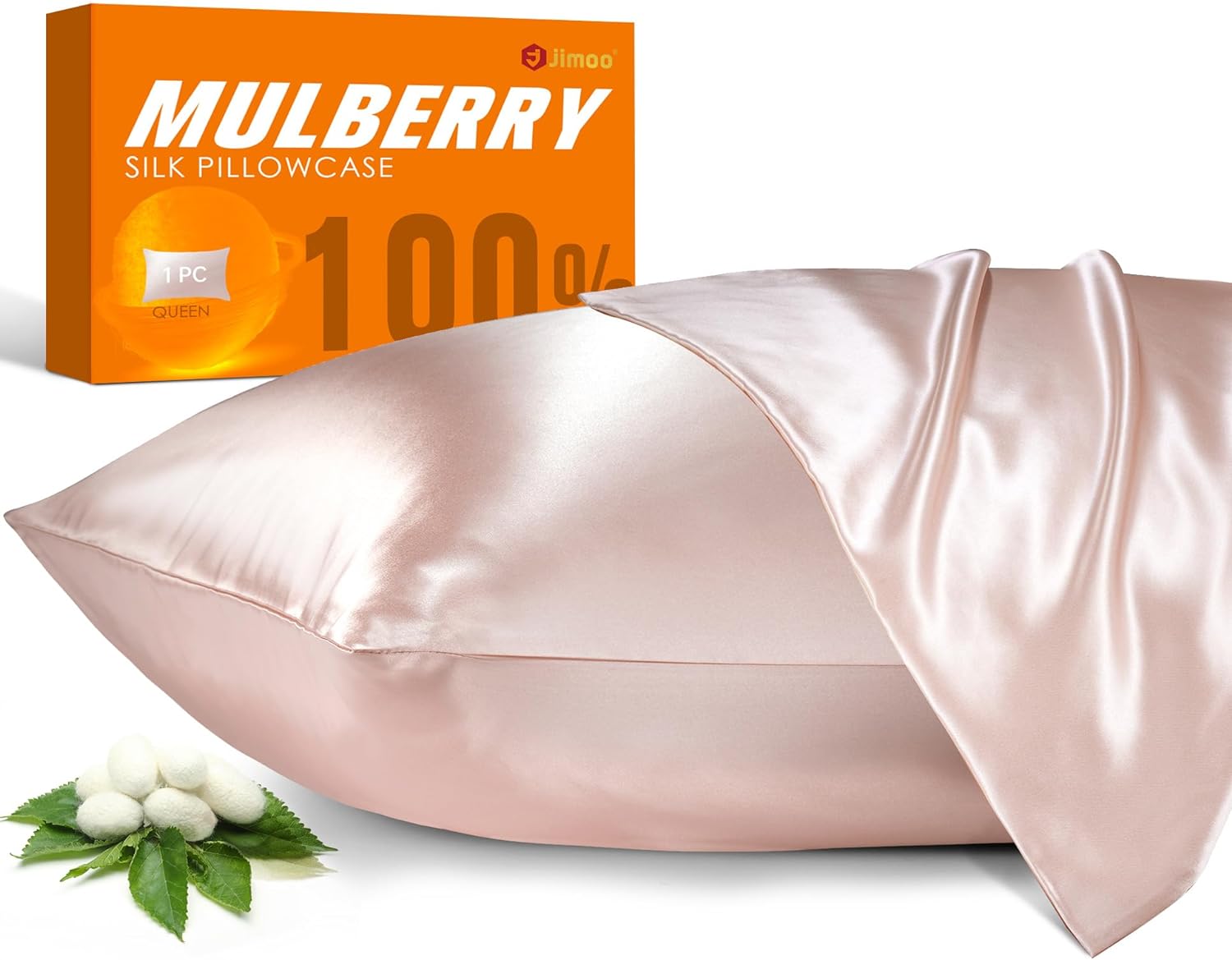 Jjimoo 100% Mulberry Silk Pillowcase for Hair and Skin, 22 Momme Pure Natural Silk Pillow Case Both Sided with Zipper, Pillow Cover for Wom…