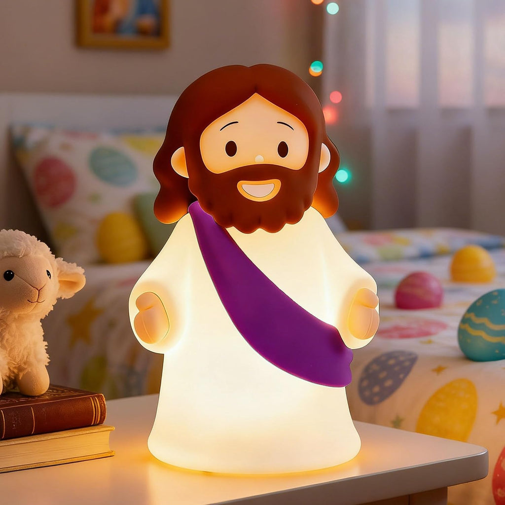 Jesus Night Light Rechargeable Bedside Night Light Dimmable Silicone LED Light Ideal for Religious Gatherings, Gifts for Sunday School…