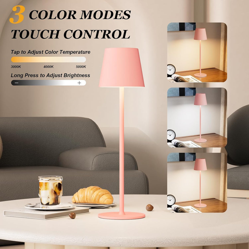 Kakanuo Cordless Table Lamp Rechargeable Pink - KK 2 Pack 5000mAH Battery Operated Lamp for Counter, 3 Color Stepless Dimming Wireless…