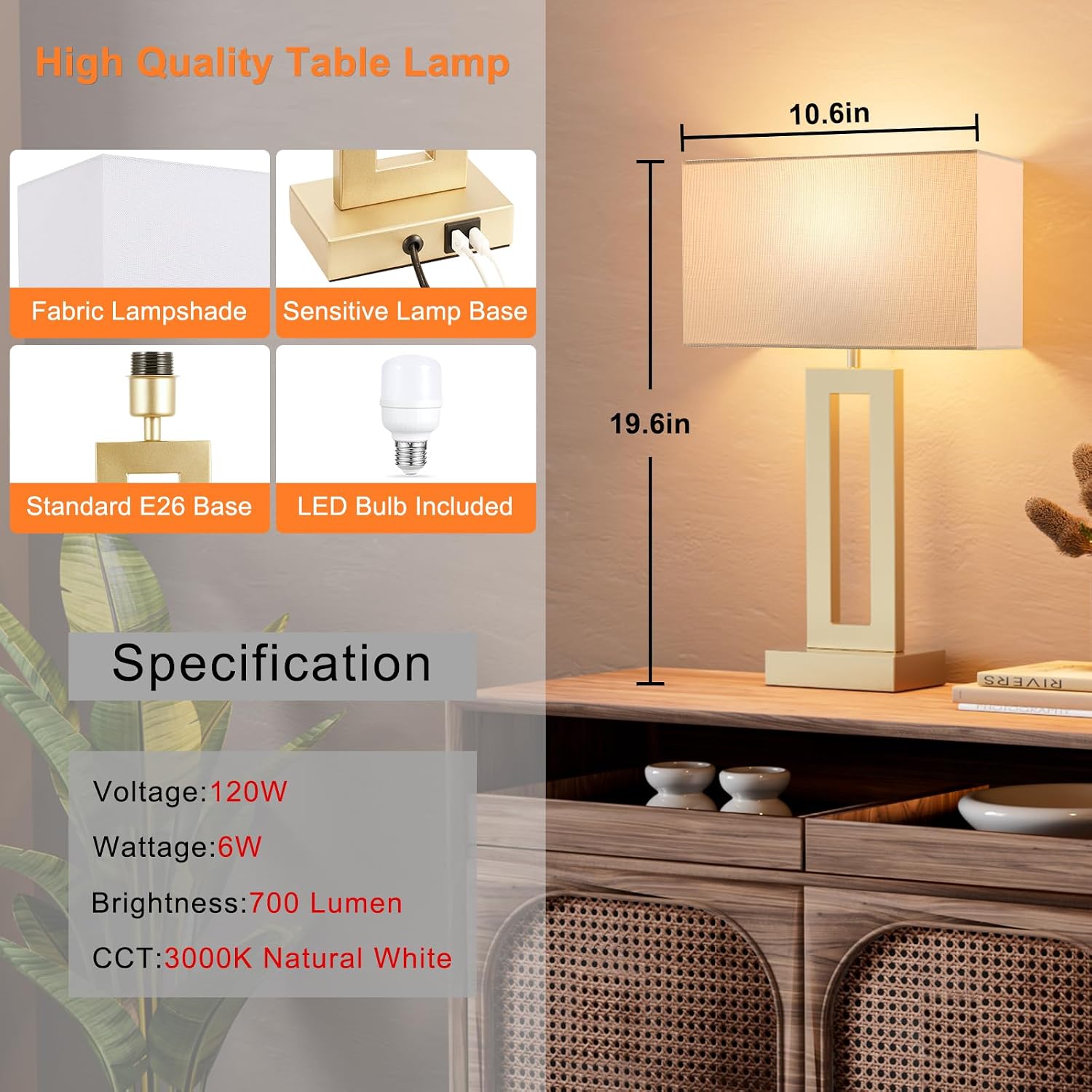 Seealle Nightstand Table Lamps for Bedrooms Set of 2 - Touch Bedside Lamp with USB C+A, 3 Way Dimmable Living Room Lamps for End Tables…