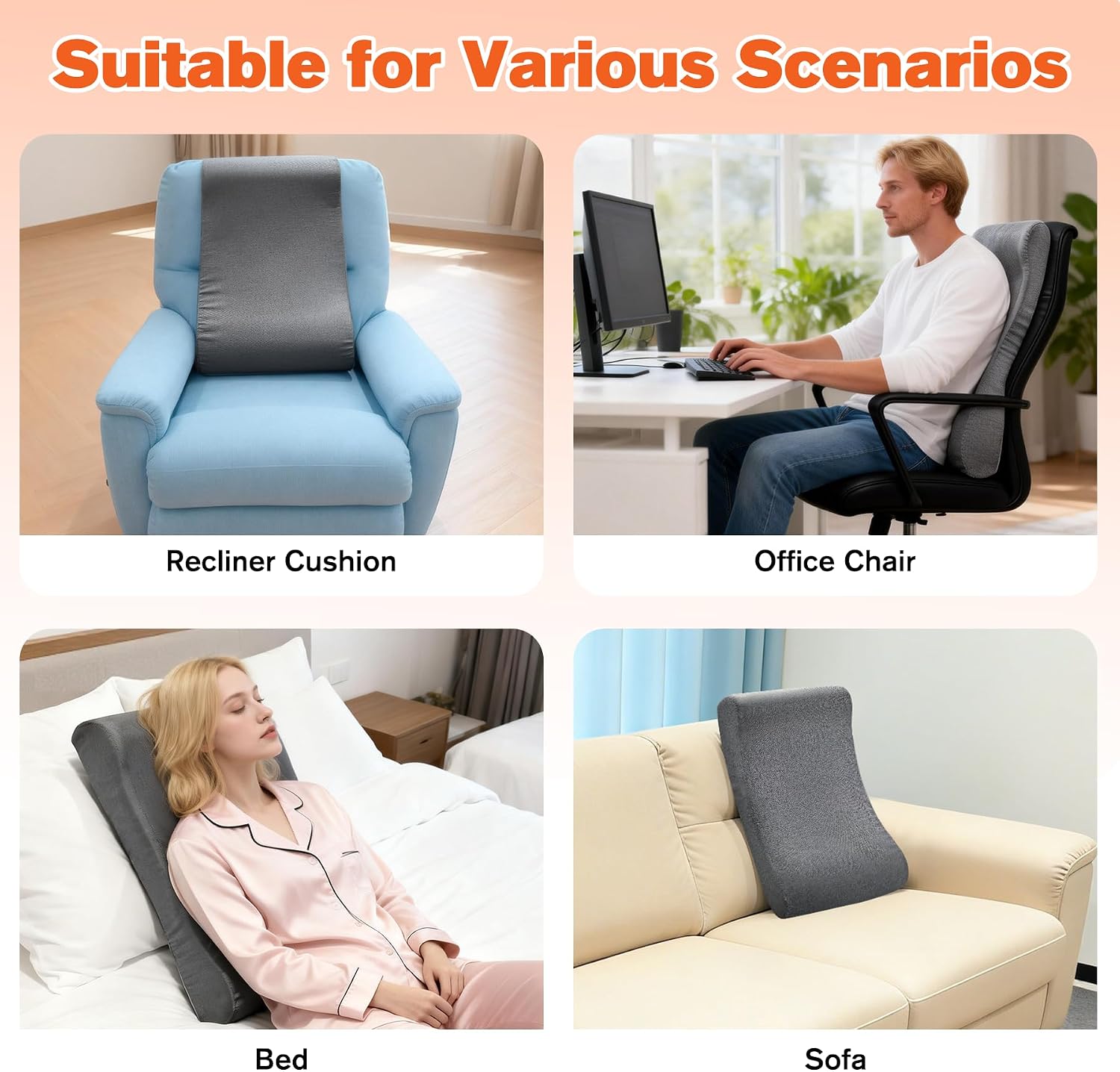 JZHLLA Recliner Neck and Lumbar Support Cushion for Recliner Couch & Glider Chair, Ergonomic S-Shaped Backrest Pillow, Breathable…