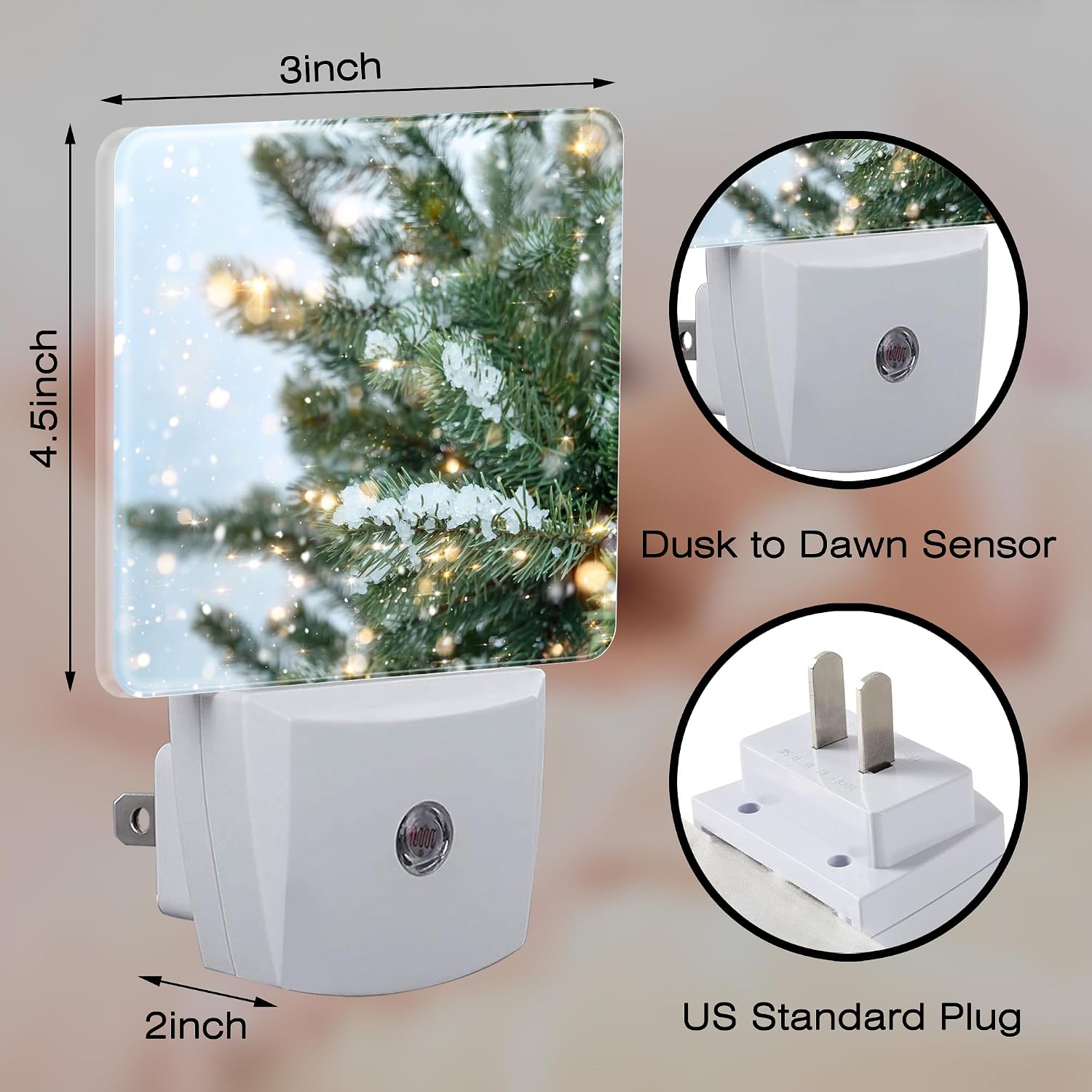 Winter Snow Pine Tree Night Light, Glitter Christmas Tree Dusk to Dawn Night Light Plug in, 0.5w Energy Saving Sleep Friendly NightLight…