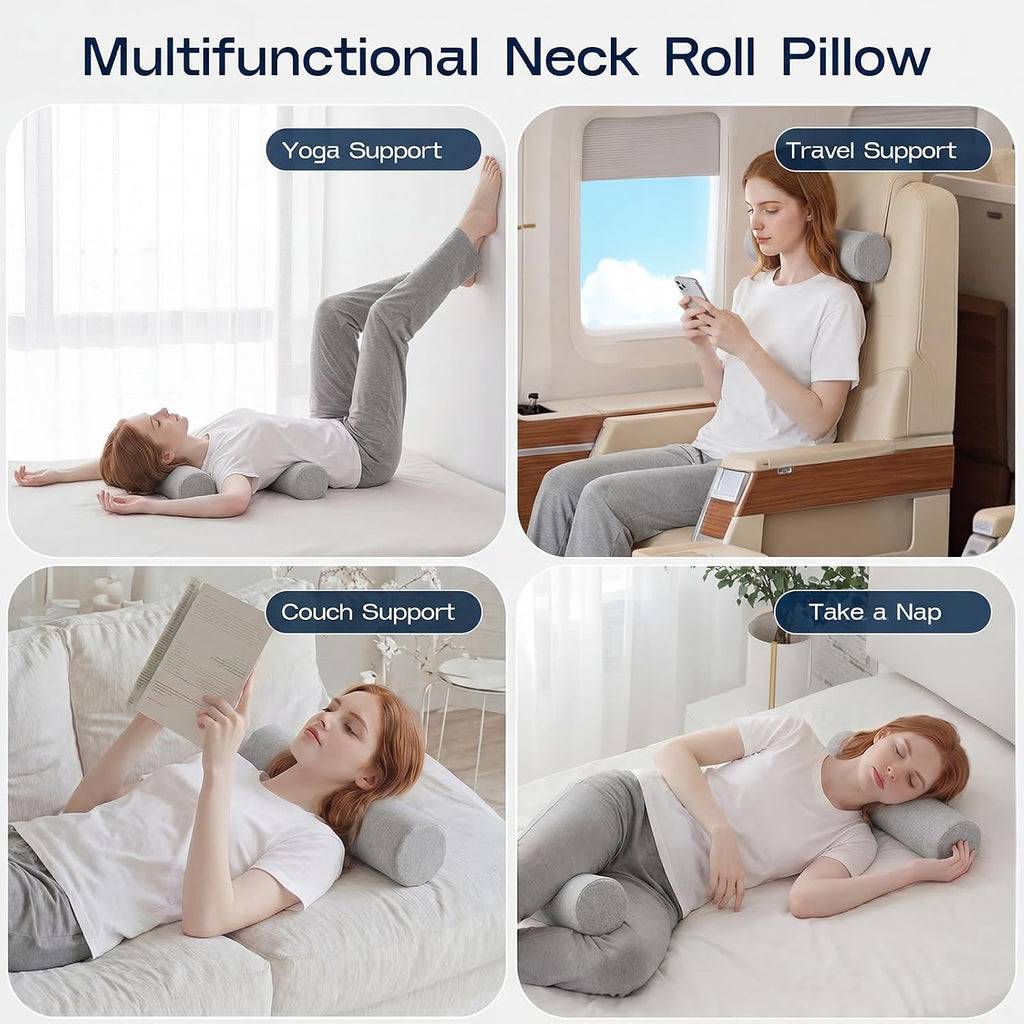 Forcanby Neck Roll Pillow, Memory Foam Neck Support Pillows, Round Neck Pillows, Cylinder Bolster Pillows for Bed, Couch, and Yoga, Removab…
