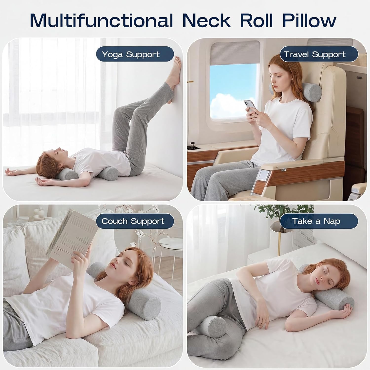 Forcanby Neck Roll Cervical Pillow for Neck - Memory Foam Neck Pillow for Bed | Round Neck Pillows for Sleeping (Grey, Large - 6.0" H) cott…