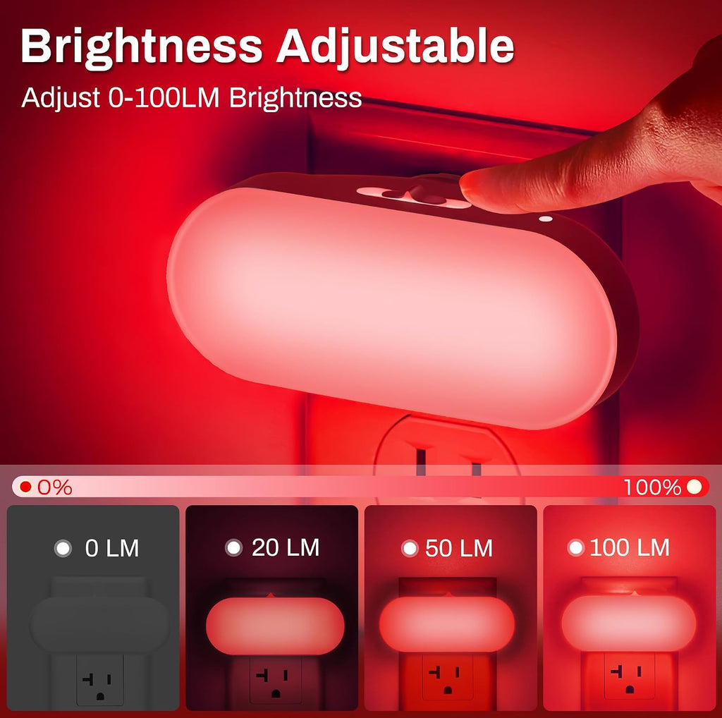 DORESshop Red Night Lights Plug into Wall, 4 Pack Dimmable Night Light for Kids, 1W Led Night Light for Bedroom, Kids Room