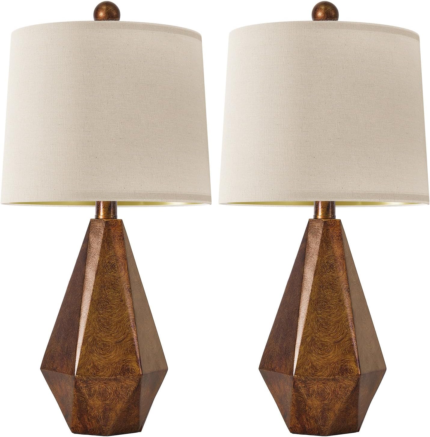 PoKat 20.25" Golden Brown Table Lamps Set of 2 for Night Stands, Vintage Bedroom Lamps for Bedroom Living Room, Retro Bedside Lamps for…
